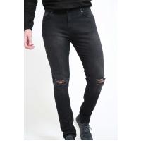 4215 dizləri yırtmaclı qara jeans şalvar
