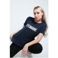 femme yazılı lacivərt t-shirt 1348