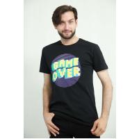 Game Over Basqılı Qara T-Shirt