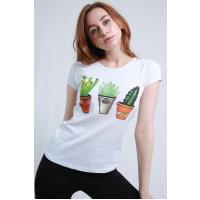 kaktus basqılı ağ t-shirt 2023