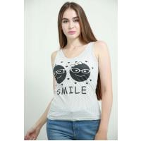 6098 qara nöqtəli eynəkli smile yazılı ağ t-shirt