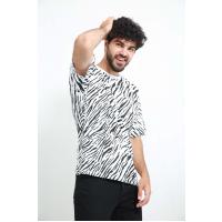 6228 qara zebra zolaqlı ağ t-shirt