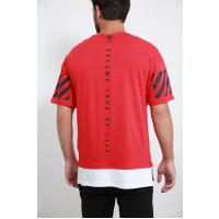 6287 qolları dioqanal zolaqlı qırmızı t-shirt