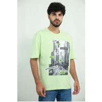 6329 şəhər şəkilli böyük bədən neon yaşılı t-shirt