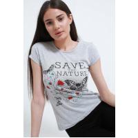 2094 save the nature yazılı boz t-shirt