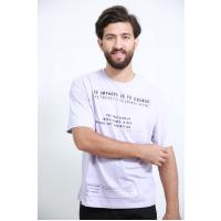 sinəsi cibli qara yazılı lila t-shirt 6451