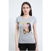 sırğalı qız basqılı boz t-shirt 2114