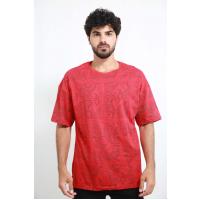 Üstü Buta Naxışlı Qırmızı T-Shirt