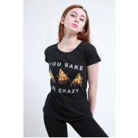 You Bake Me Crazy Basqılı Qara T-Shirt