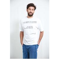 6378 yumru yaxa önü qara yazılı ağ t-shirt