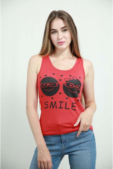 eynəkli smile yazılı qırmızı t-shirt 6104