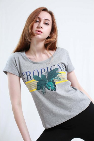 tropical yazılı boz t-shirt 2020